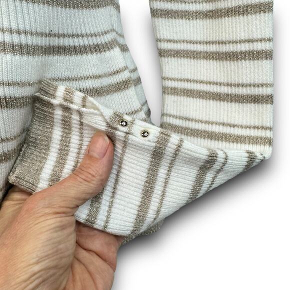 White House Black Market Cream Tan Striped Peplum Ribbed Knit Sweater Size Small - Picture 4 of 8